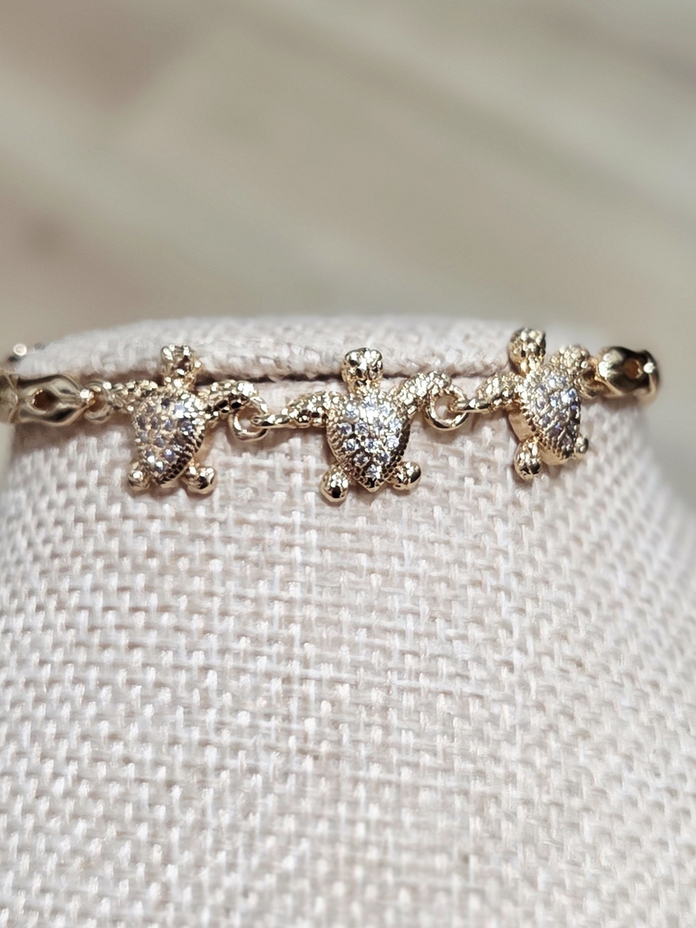 Gold Turtle Link Bracelet with Cubic Zirconia Accents
